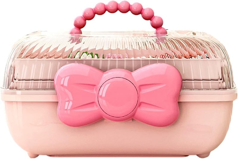 منظم التعليق الكبير من ثلاث طبقات باللون الوردي من ماكرون لتخزين أدوات الشعر والأظافر - Image 1